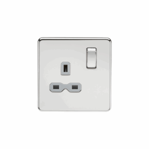 ML Accessories - Knightsbridge Screwless Polished Chrome 13A 1G DP Switched Socket Grey Insert (SFR7000PCG)