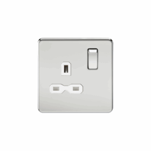 ML Accessories - Knightsbridge Screwless Polished Chrome 13A 1G DP Switched Socket White Insert (SFR7000PCW)