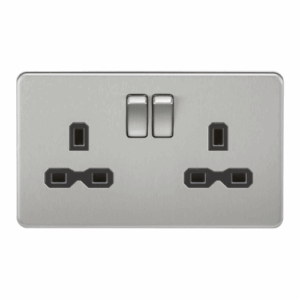 ML Accessories - Knightsbridge Screwless Brushed Chrome 13A 2G DP Switched Socket with Twin Earths Black Insert (SFR9000BC)