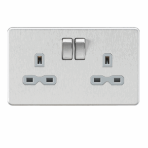 ML Accessories - Knightsbridge Screwless Brushed Chrome 13A 2G DP Switched Socket with Twin Earths Grey Insert (SFR9000BCG)