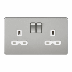 ML Accessories - Knightsbridge Screwless Brushed Chrome 13A 2G DP Switched Socket with Twin Earths White Insert (SFR9000BCW)