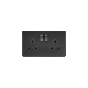 ML Accessories - Knightsbridge Matt Black 13A 2G DP Switched Socket with Twin Earths with insert (SFR9000MBB)