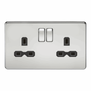 ML Accessories - Knightsbridge Screwless Polished Chrome 13A 2G DP Switched Socket with Twin Earths Black Insert (SFR9000PC)