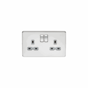 ML Accessories - Knightsbridge Screwless Polished Chrome 13A 2G DP Switched Socket with Twin Earths Grey Insert (SFR9000PCG)