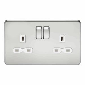 ML Accessories - Knightsbridge Screwless Polished Chrome 13A 2G DP Switched Socket with Twin Earths White Insert (SFR9000PCW)