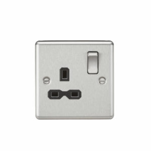 ML Accessories - Knightsbridge Raised Edge Brushed Chrome 13A 1G DP Switched Socket Black Insert (CL7BC)