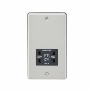 ML Accessories - Knightsbridge Raised Edge Brushed Chrome 115/230V Dual Voltage Shaver Socket Black Insert (CL89BC)