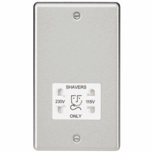 ML Accessories - Knightsbridge Brushed Chrome 115/230V Dual Voltage Shaver Socket White Insert (CL89BCW)