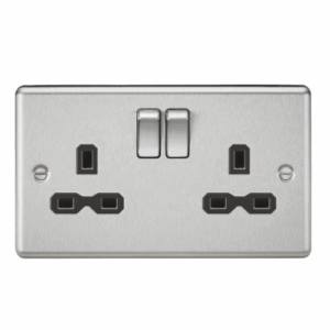 ML Accessories - Knightsbridge Raised Edge Brushed Chrome 13A 2G DP Switched Socket with Twin Earths with Insert (CL9BC)