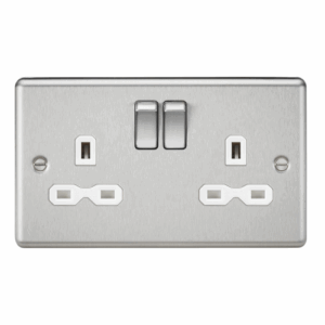 ML Accessories - Knightsbridge Brushed Chrome 13A 2G DP Switched Socket with Twin Earths White Insert (CL9BCW)