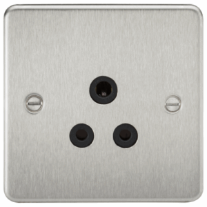 ML Accessories - Knightsbridge Flat Plate Brushed Chrome 5A Unswitched Socket Black Insert (FP5ABC)