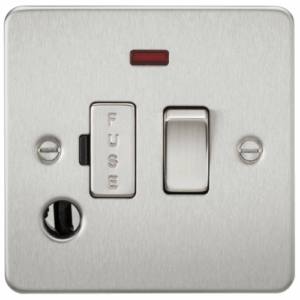 ML Accessories - Knightsbridge Flat Plate Brushed Chrome 13A Switched Fused Spur Unit with Neon & Flex Outlet (FP6300FBC)