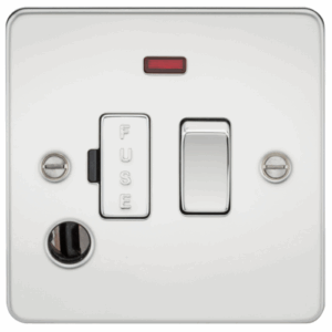 Flat Plate - Knightsbridge Polished Chrome 13A switched fused spur unit with neon and flex outlet (FP6300FPC)