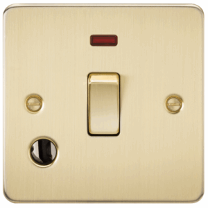 Flat Plate - Knightsbridge Brushed Brass 20A 1G DP Switch with Neon & Flex Outlet (FP8341FBB)