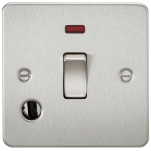 ML Accessories - Knightsbridge Flat Plate Brushed Chrome 20A 1G DP Switch with Neon & Flex Outlet (FP8341FBC)