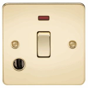 Flat Plate - Knightsbridge Polished Brass 20A 1G DP Switch with Neon & Flex Outlet (FP8341FPB)