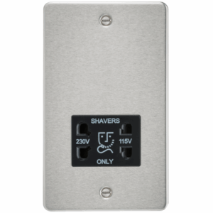 ML Accessories - Knightsbridge Flat Plate Brushed Chrome 115/230V Dual Voltage Shaver Socket Black Insert (FP8900BC)