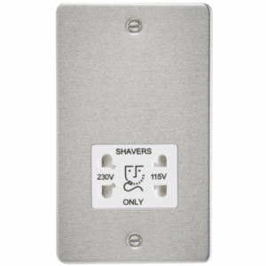 ML Accessories - Knightsbridge Flat Plate Brushed Chrome 115/230V Dual Voltage Shaver Socket White Insert (FP8900BCW)