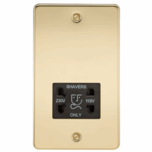 Flat Plate - Knightsbridge Polished Brass 115/230V Dual Voltage Shaver Socket with Insert (FP8900PB)