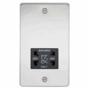 ML Accessories - Knightsbridge Flat Plate Polished Chrome 115/230V Dual Voltage Shaver Socket Black Insert (FP8900PC)