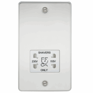 ML Accessories - Knightsbridge Flat Plate Polished Chrome 115/230V Dual Voltage Shaver Socket White Insert (FP8900PCW)