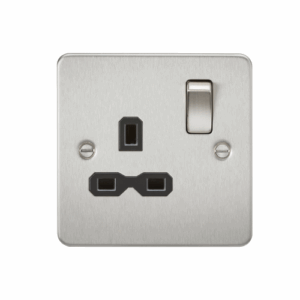 ML Accessories - Knightsbridge Flat Plate Brushed Chrome 13A 1G DP Switched Socket Black Insert (FPR7000BC)