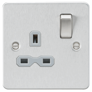 ML Accessories - Knightsbridge Flat Plate Brushed Chrome 13A 1G DP Switched Socket Grey Insert (FPR7000BCG)