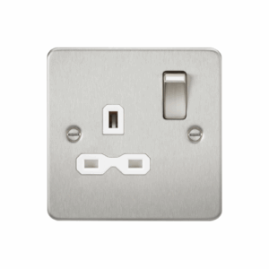ML Accessories - Knightsbridge Flat Plate Brushed Chrome 13A 1G DP Switched Socket White Insert (FPR7000BCW)