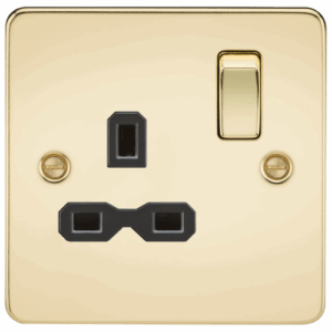 Flat Plate - Knightsbridge Polished Brass 13A 1G DP Switched Socket with Insert (FPR7000PB)