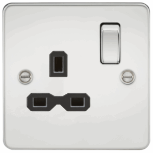 ML Accessories - Knightsbridge Flat Plate Polished Chrome 13A 1G DP Switched Socket Black Insert (FPR7000PC)