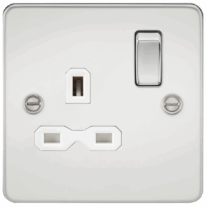 ML Accessories - Knightsbridge Flat Plate Polished Chrome 13A 1G DP Switched Socket White Insert (FPR7000PCW)