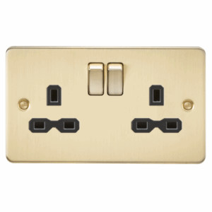 Flat Plate - Knightsbridge Brushed Brass 13A 2G DP Switched Socket with Twin Earths with Insert (FPR9000BB)