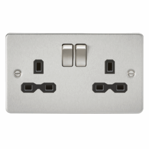 ML Accessories - Knightsbridge Flat Plate Brushed Chrome 13A 2G DP Switched Socket with Twin Earths with Insert (FPR9000BC)