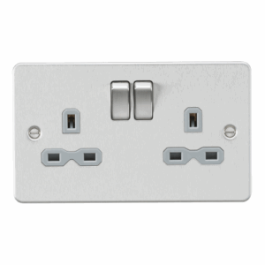 ML Accessories - Knightsbridge Flat Plate Brushed Chrome 13A 2G DP Switched Socket with Twin Earths Grey Insert (FPR9000BCG)