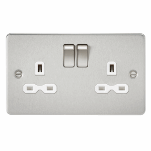 ML Accessories - Knightsbridge Flat Plate Brushed Chrome 13A 2G DP Switched Socket with Twin Earths White Insert (FPR9000BCW)