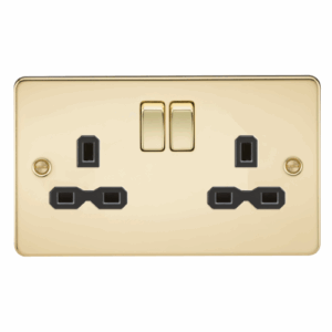 Flat Plate - Knightsbridge Polished Brass 13A 2G DP Switched Socket with Twin Earths with Insert (FPR9000PB)