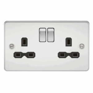 ML Accessories - Knightsbridge Flat Plate Polished Chrome 13A 2G DP Switched Socket with Twin Earths with Insert (FPR9000PC)
