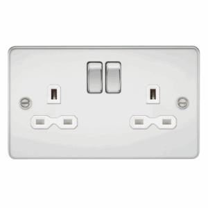 ML Accessories - Knightsbridge Flat Plate Polished Chrome 13A 2G DP Switched Socket with Twin Earths White Insert (FPR9000PCW)