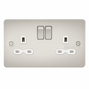 Flat Plate - Knightsbridge Pearl 13A 2G DP Switched Socket with Twin Earths with Insert (FPR9000PLW)