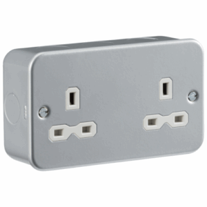 Metal Clad Range - Knightsbridge Silver/Grey Metal Clad 13A 2G Unswitched Socket (MR9000U)