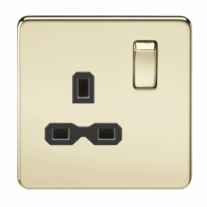 ML Accessories - Knightsbridge Screwless Polished Brass 13A 1G DP Switched Socket Black Insert (SFR7000PB)