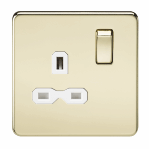 ML Accessories - Knightsbridge Screwless Polished Brass 13A 1G DP Switched Socket White Insert (SFR7000PBW)