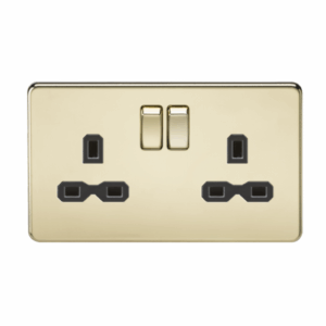 ML Accessories - Knightsbridge Screwless Polished Brass 13A 2G DP Switched Socket with Twin Earths Black Insert (SFR9000PB)