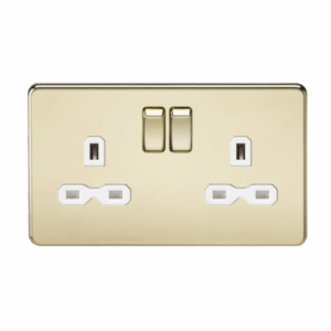 ML Accessories - Knightsbridge Screwless Polished Brass 13A 2G DP Switched Socket with Twin Earths White Insert (SFR9000PBW)