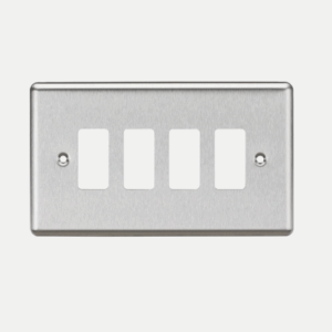 Grid Wiring Accessories - Knightsbridge Brushed Chrome 4G Grid Faceplate Rounded Edge (GDCL4BC)