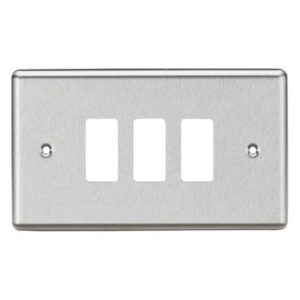 Grid Wiring Accessories - Knightsbridge Brushed Chrome 3G Grid Faceplate Rounded Edge (GDCL3BC)