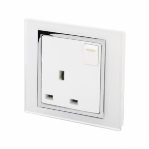 White Chrome Trim - Retrotouch Crystal CT 13A Single Plug Socket with Switch White (00164)
