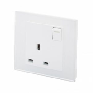 White Plain Glass - Retrotouch Crystal PG 13A Single Plug Socket with Switch White (00165)