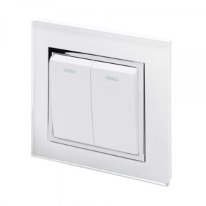 White Chrome Trim - Retrotouch Crystal CT (Retractive/Pulse) Light Switch 2 Gang White (00220)