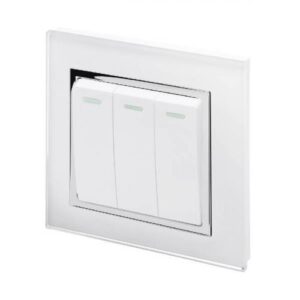 White Chrome Trim - Retrotouch Crystal 3 Gang Rocker Light Switch Intermediate (White CT) (00232)